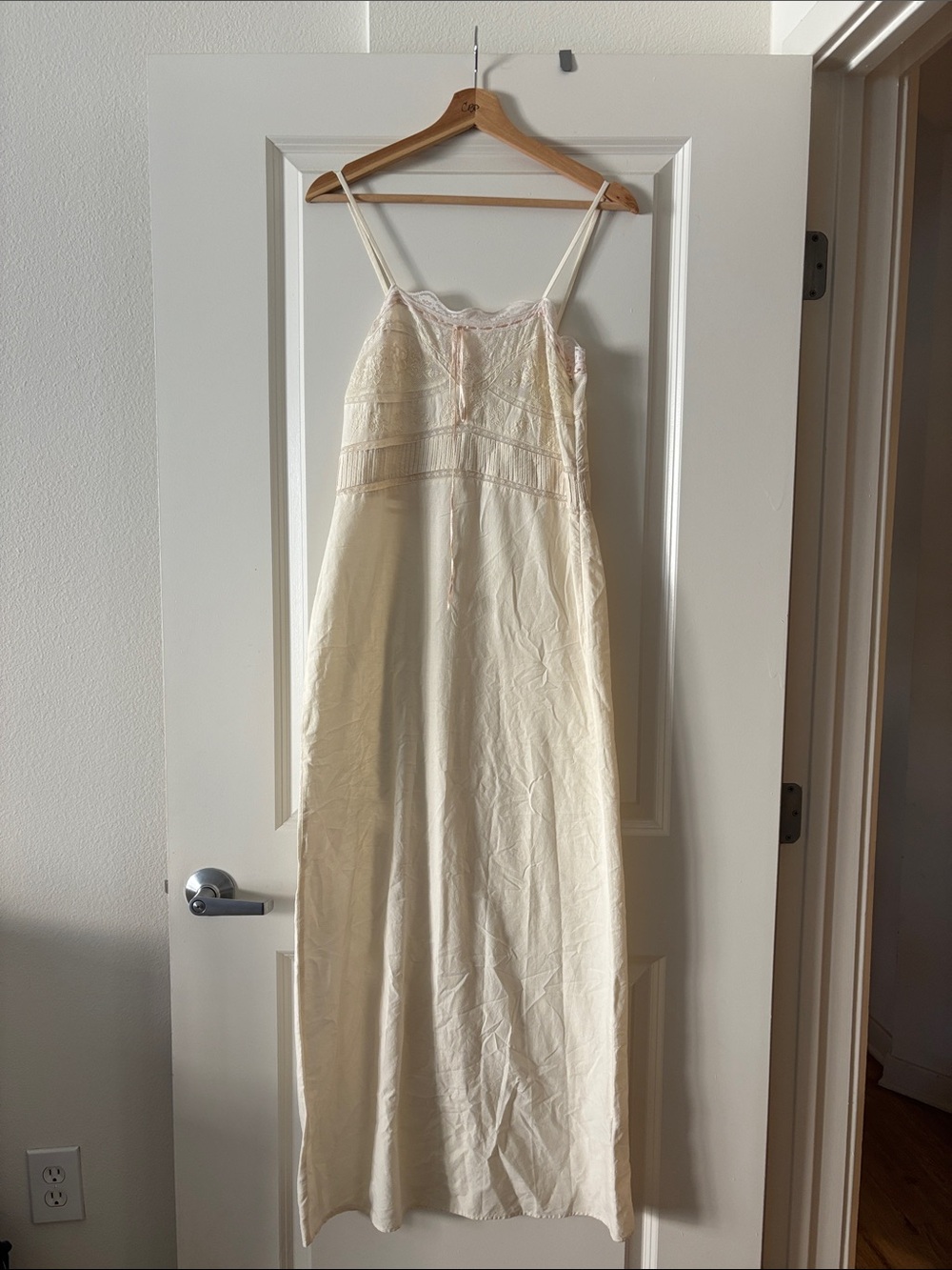 Cream Lace-Trim Slip Dress